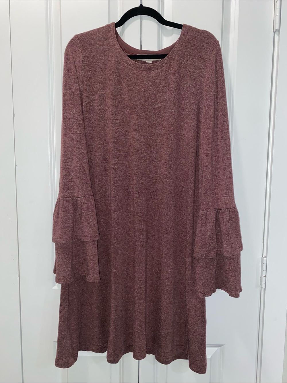 LOFT Mauve Pink Tiered Bell-Sleeve Knit Dress